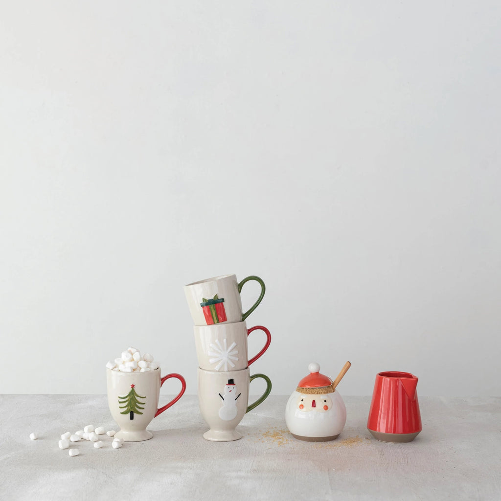 Hand-Painted Embossed Stoneware Mug with Holiday Image