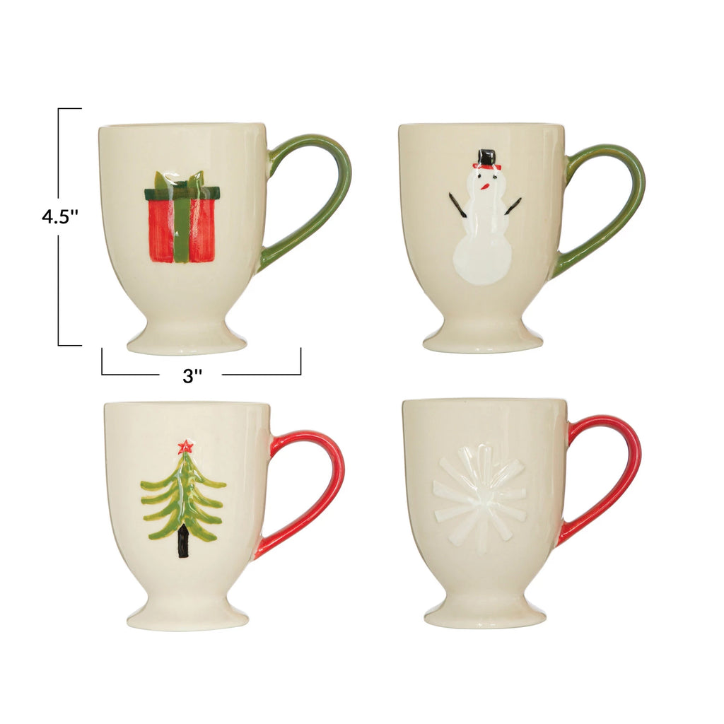 Hand-Painted Embossed Stoneware Mug with Holiday Image