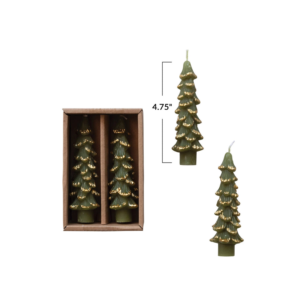 Unscented Tree Shaped Taper Candles with Gold Tips in Box