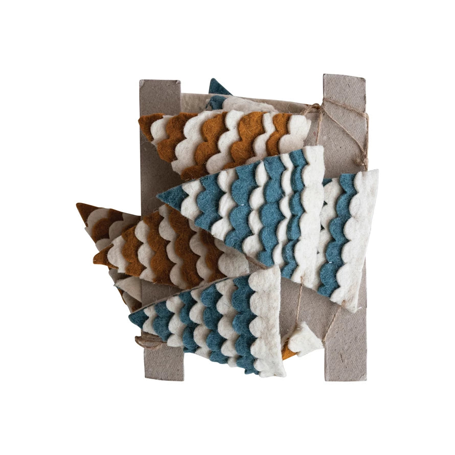 Handmade Wool Felt Scalloped Pennant Garland, Multi Color