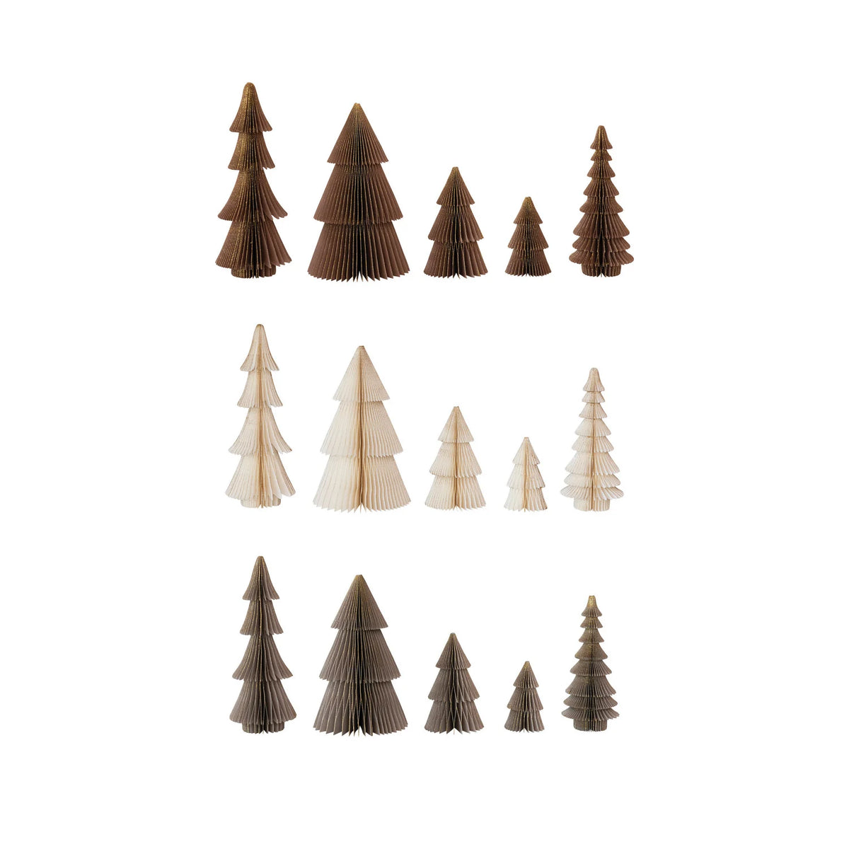 Paper Folding Honeycomb Trees with Gold Glitter, 3 Colors, Set of 5