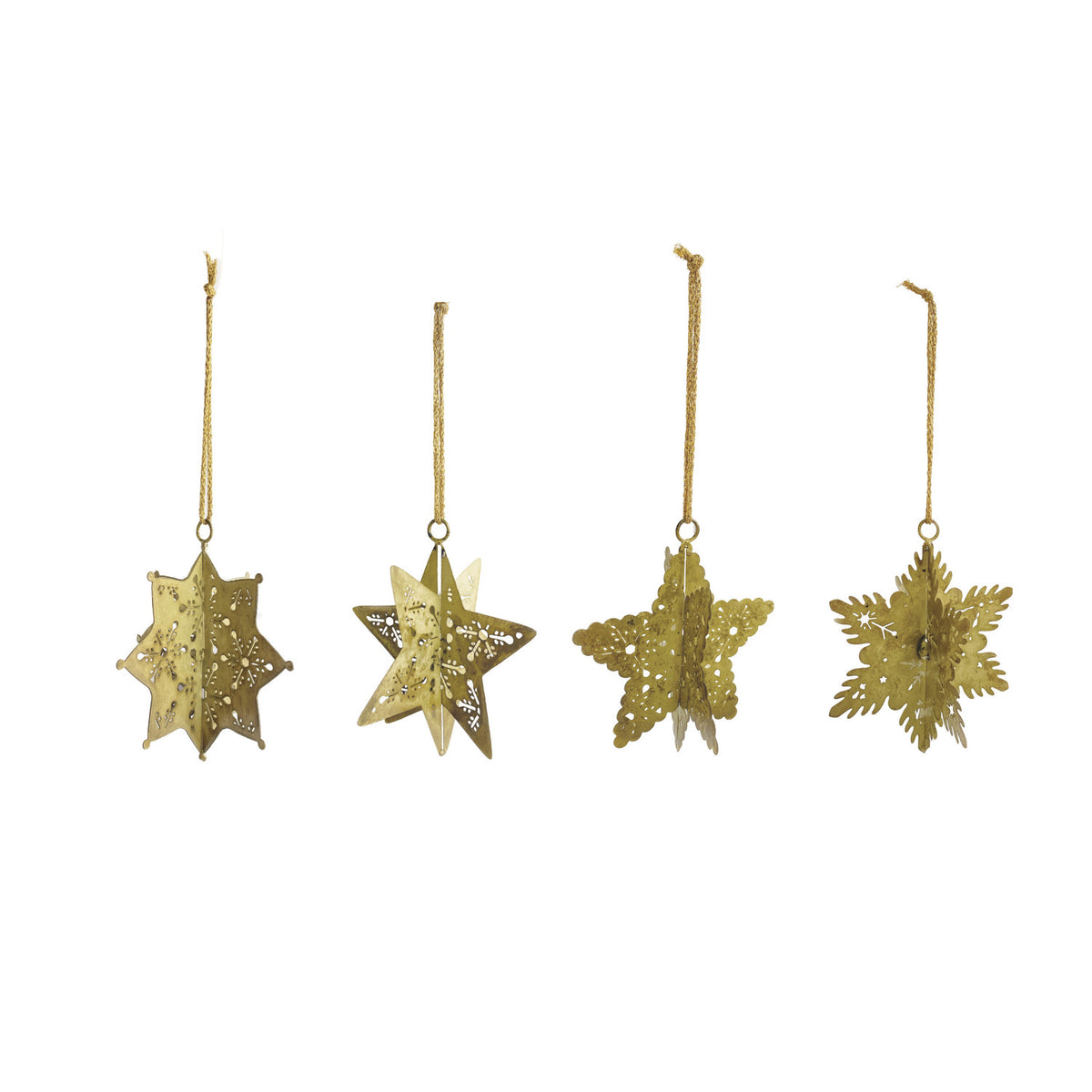 Metal 3D Snowflake Ornament w/ Cut-Outs, Antique Gold Finish