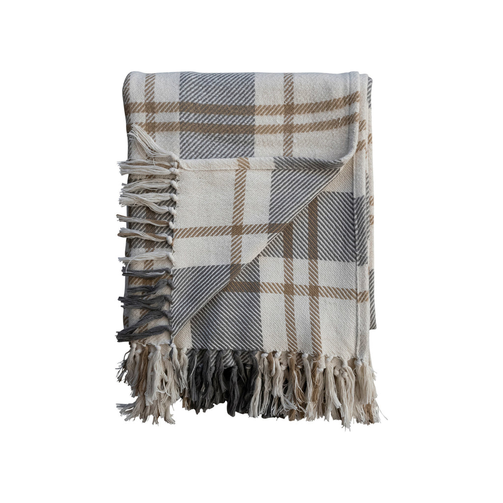 Brushed Cotton Flannel Throw with Fringe