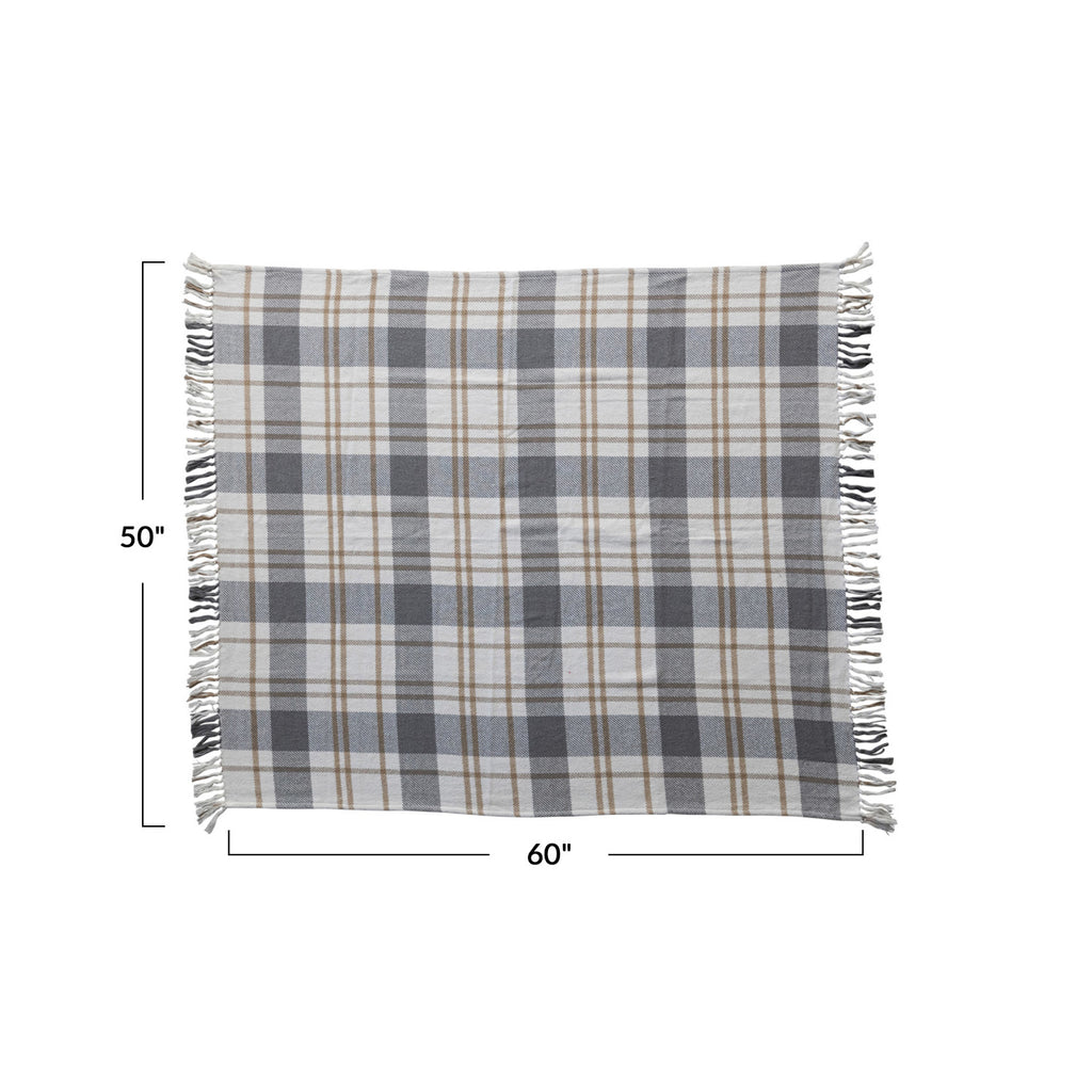 Brushed Cotton Flannel Throw with Fringe