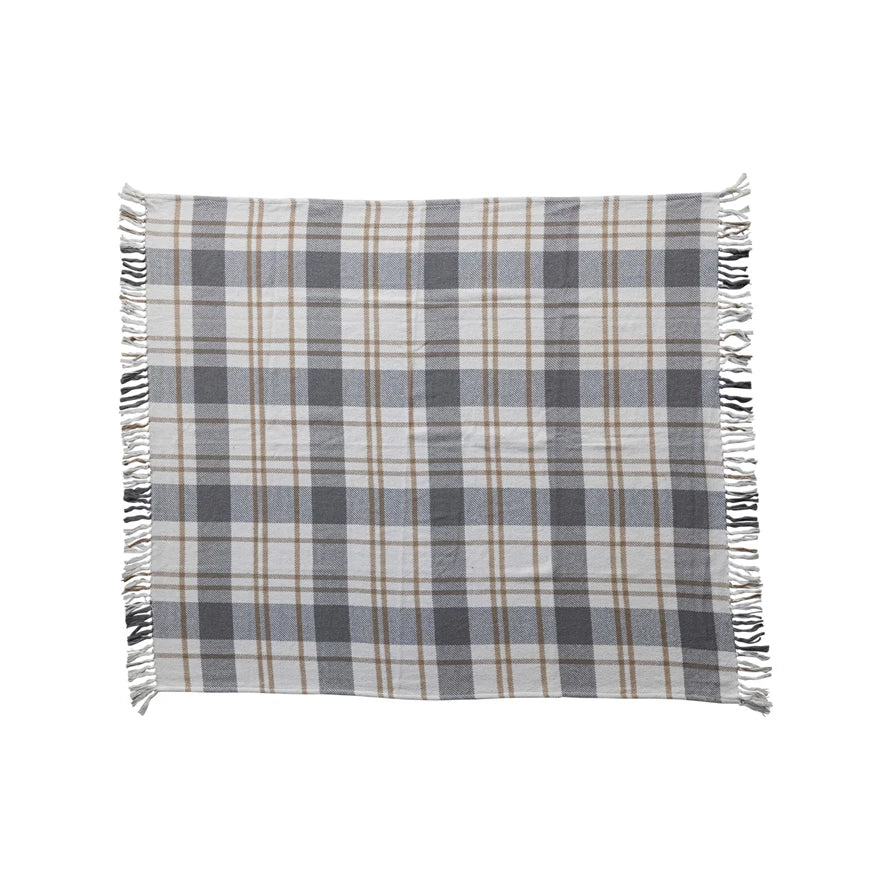 Brushed Cotton Flannel Throw with Fringe