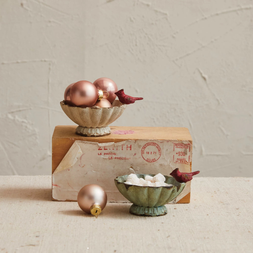 Decorative Pewter Fluted Bowl with Bird, Distressed Finish