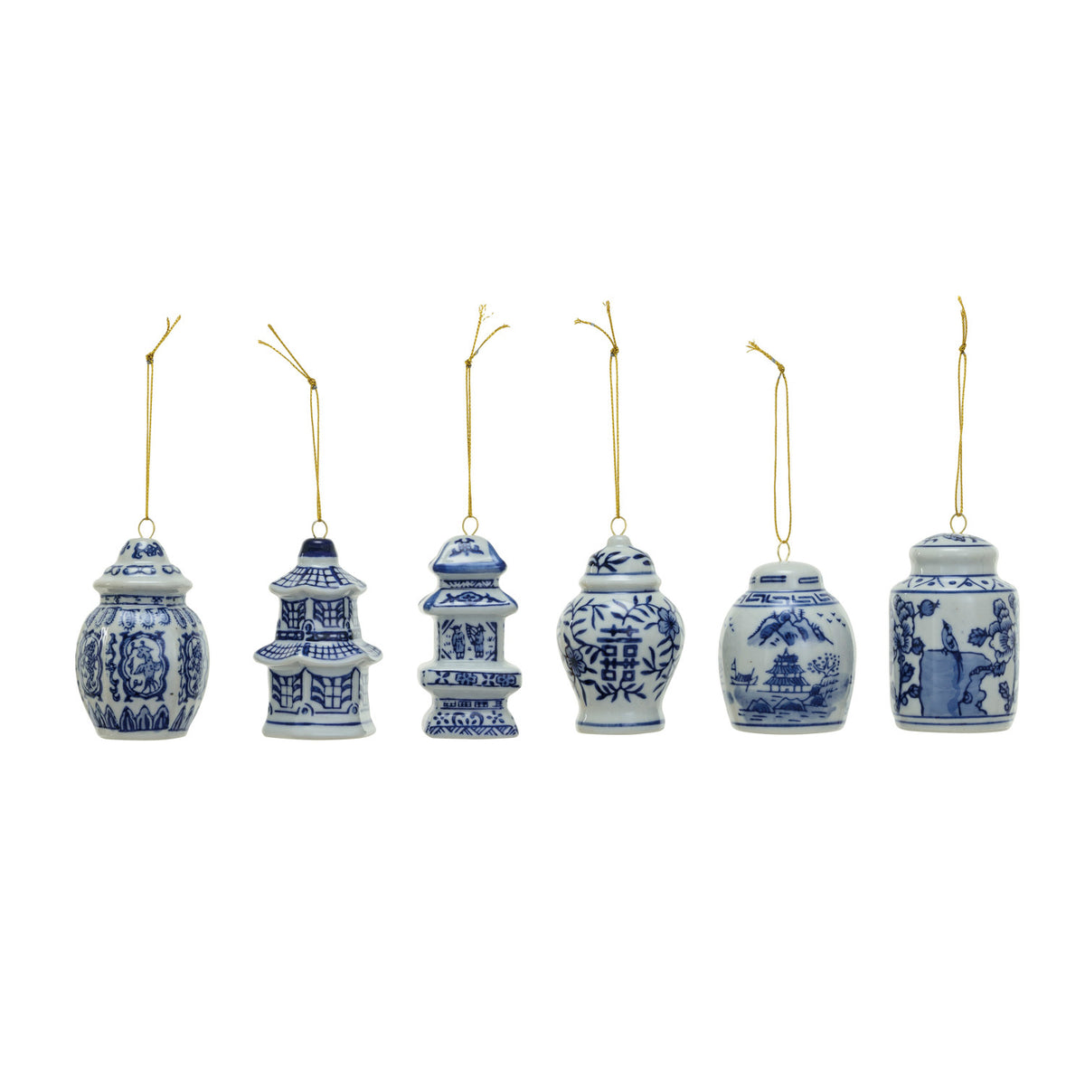 Stoneware Ginger Jar Ornament, Blue & White