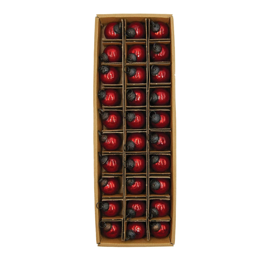 1" Round Mercury Glass Ball Ornaments, Red Set