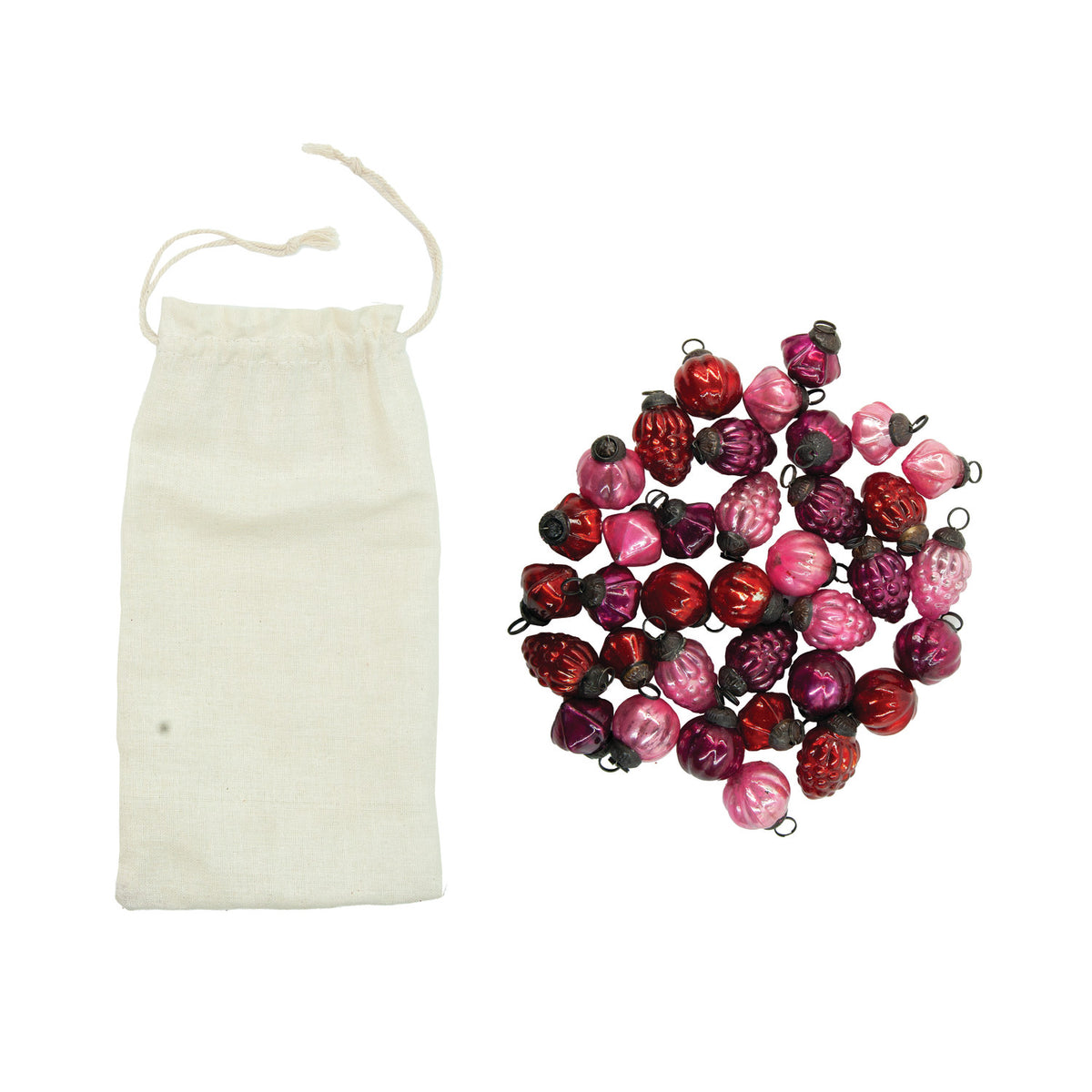 Embossed Mercury Glass Ornaments in Muslin Bag, Set of 36