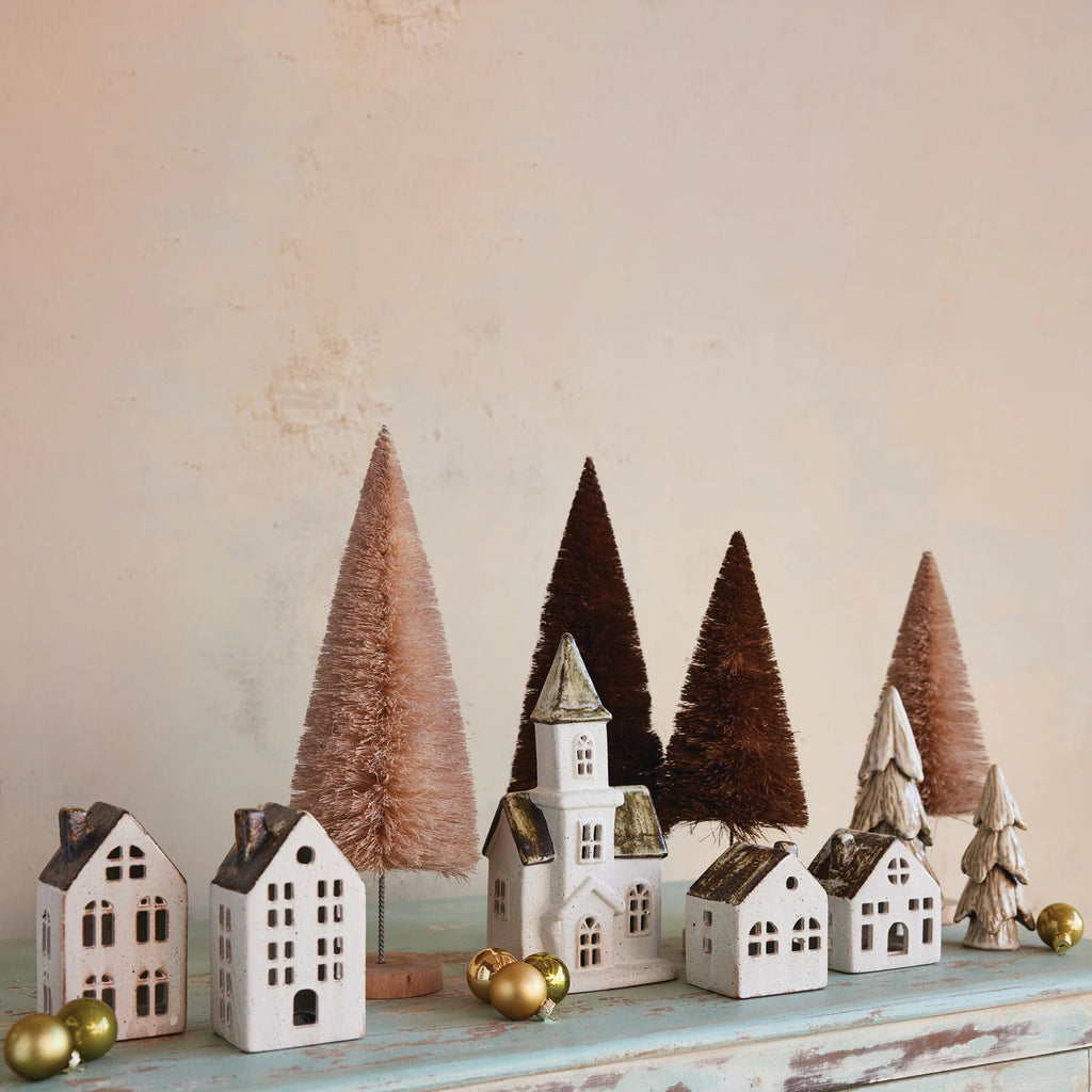 Stoneware House, Reactive Glaze, White & Brown