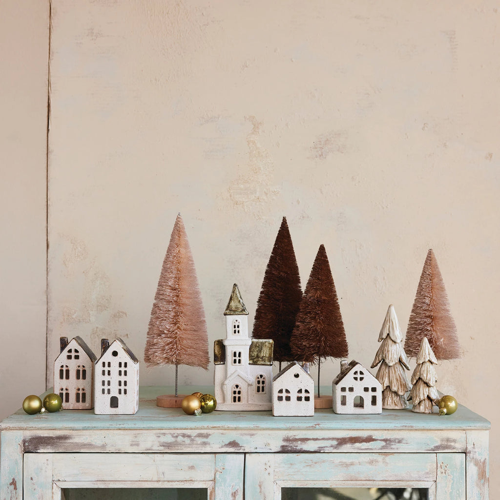 Stoneware House, Reactive Glaze, White & Brown