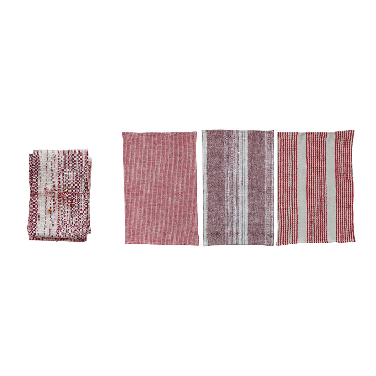 Woven Tea Towels with Patterns, Set of 3 Tied with Twine & Jingle Bell