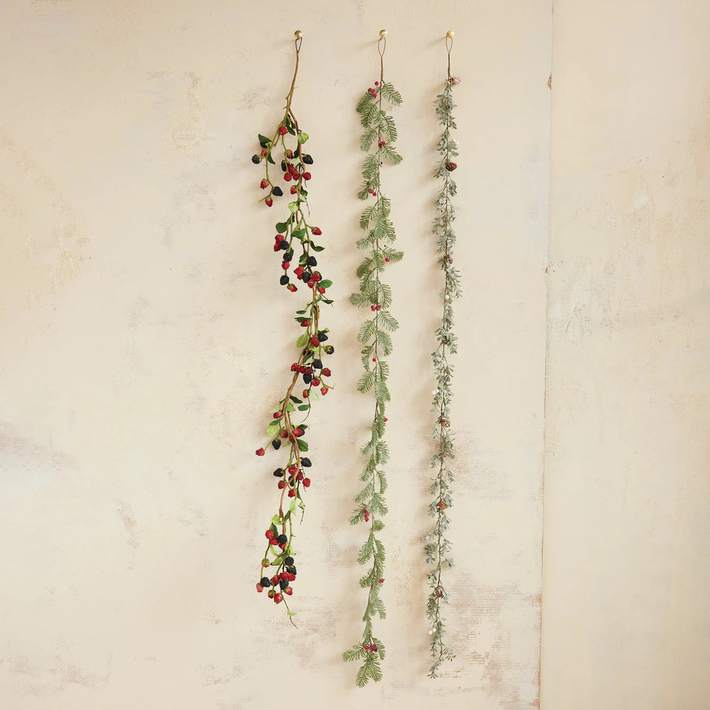 Faux Spruce Garland with Red Berries, Ice Finish