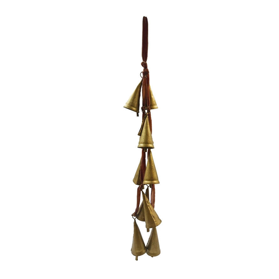 Velvet Ribbon Door Hanger with 10 Cone Shaped Bells