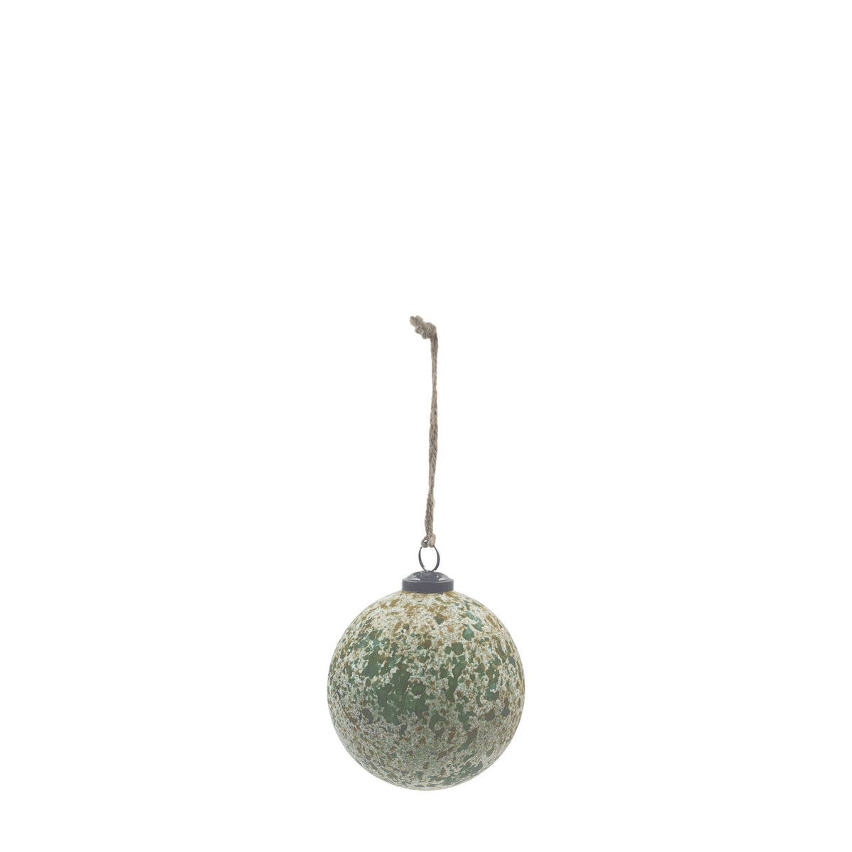 Glass Ball Ornament, Distressed Green & Gold Finish