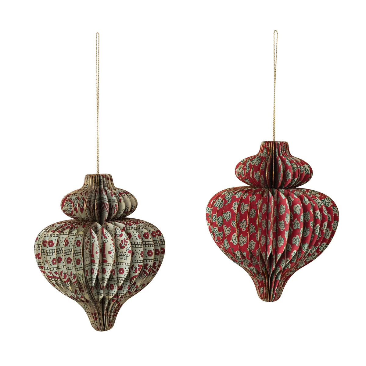 Handmade Recycled Block Printed Paper Folding Honeycomb Finial Ornament, 2 Styles