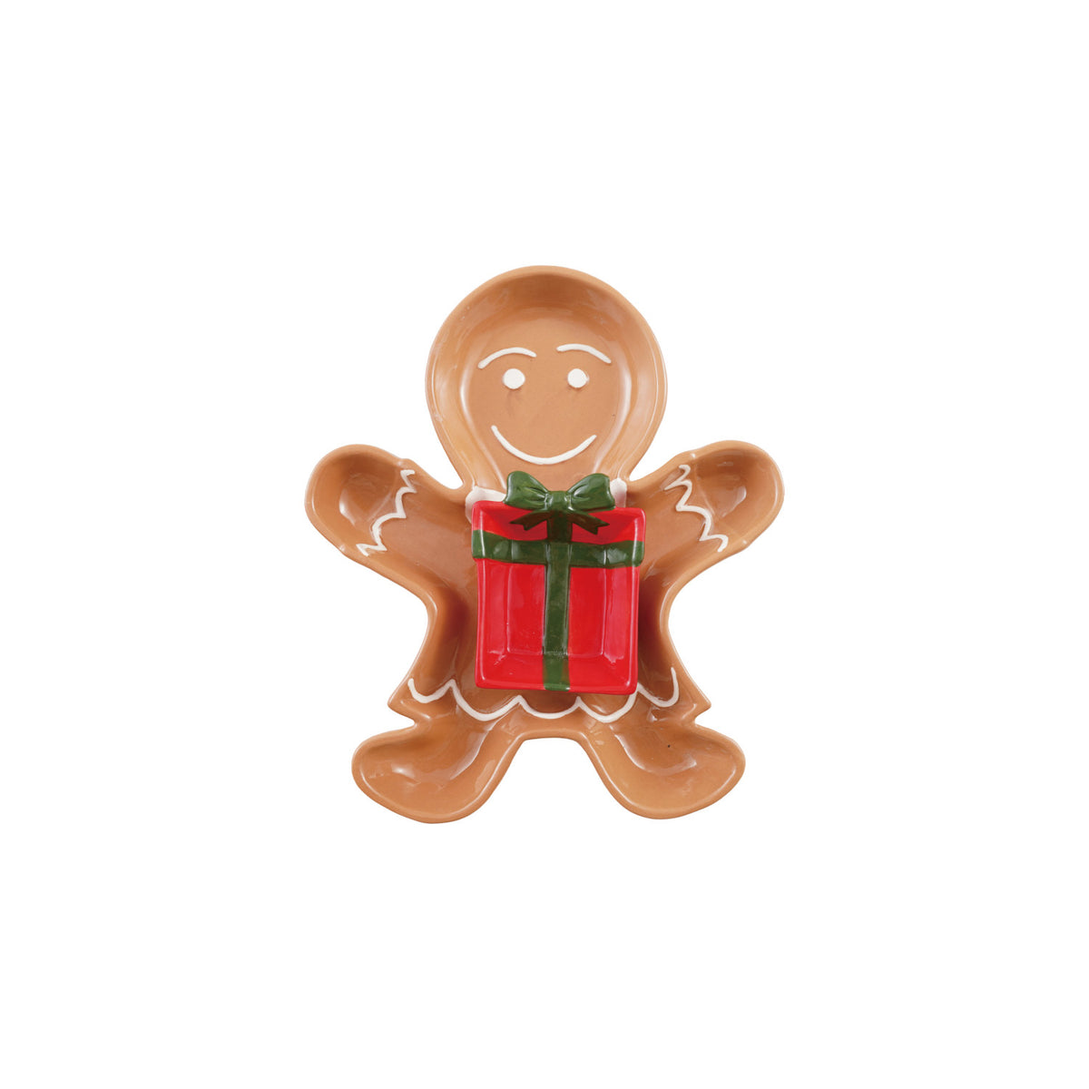 Hand-Painted Ceramic Gingerbread Shaped Plate with Nesting Gift Shaped Dish, Set of 2