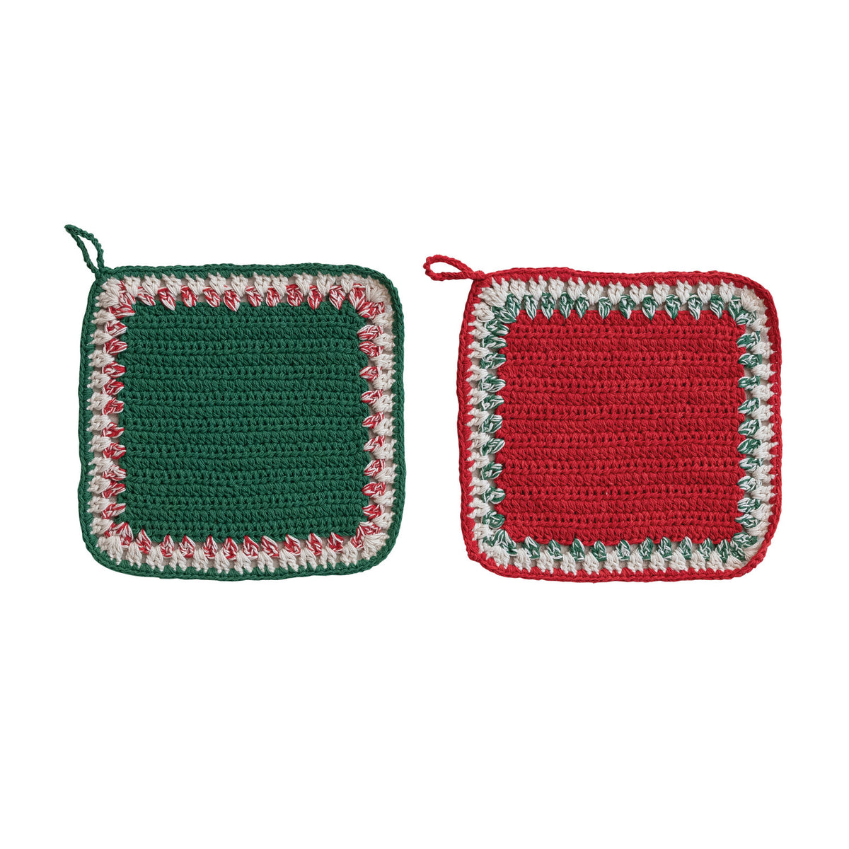Cotton Crocheted Pot Holder with Contrasting Border, 2 Colors