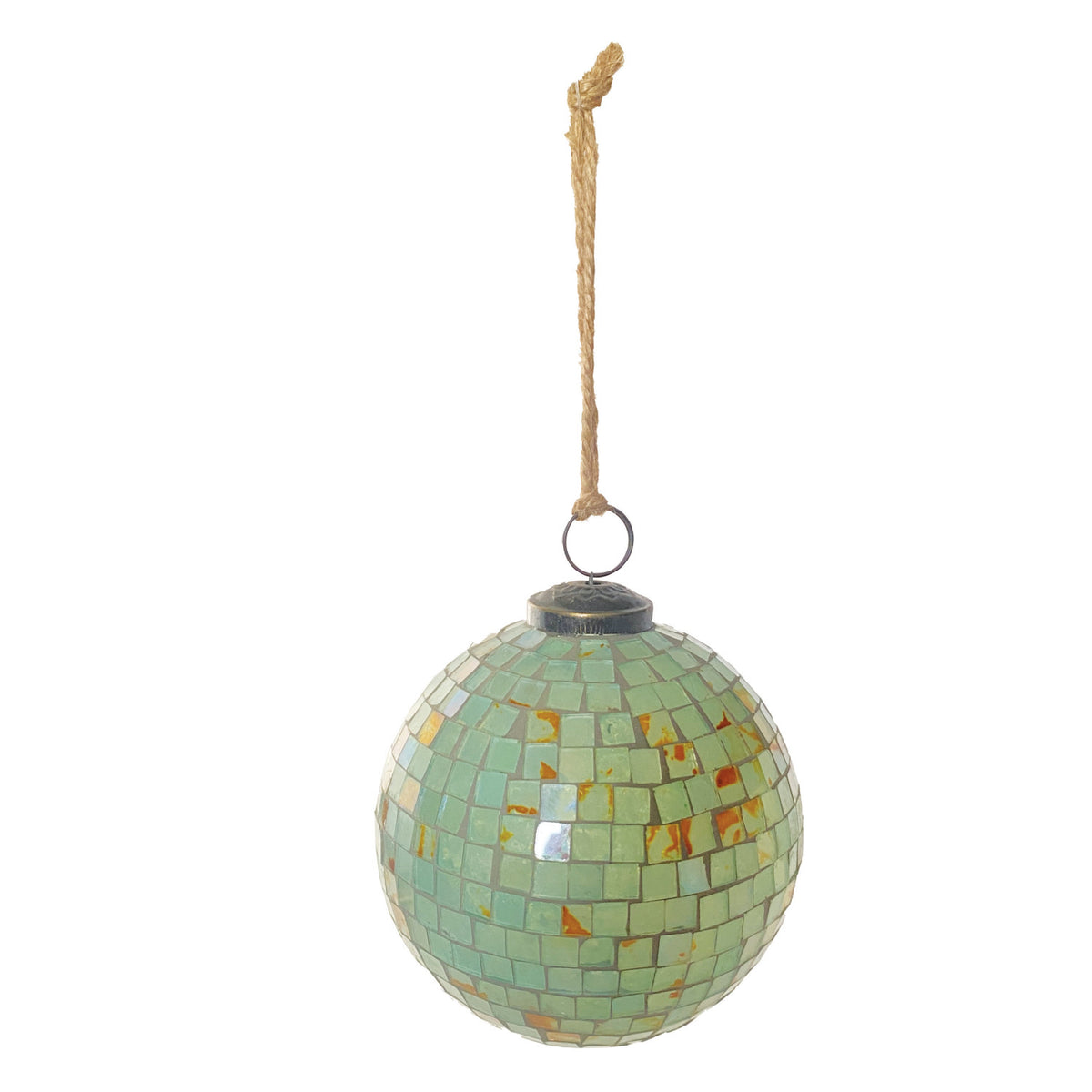 Glass Marbled Mosaic Ball Ornament, Blue & Copper Finish