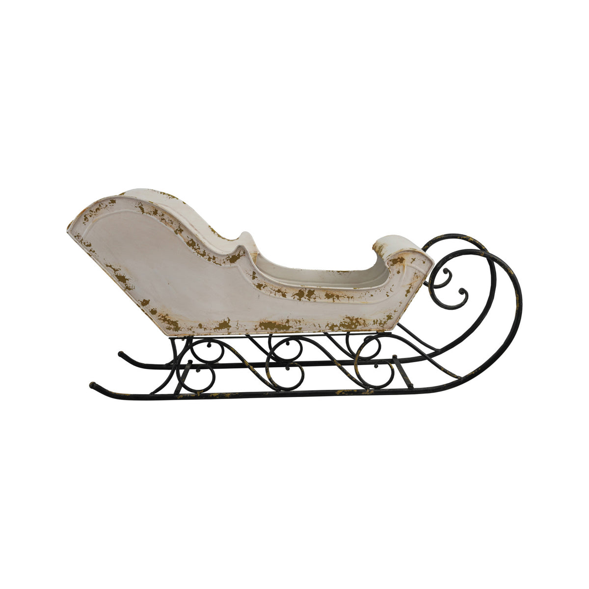 Metal Sleigh, Antique White & Black