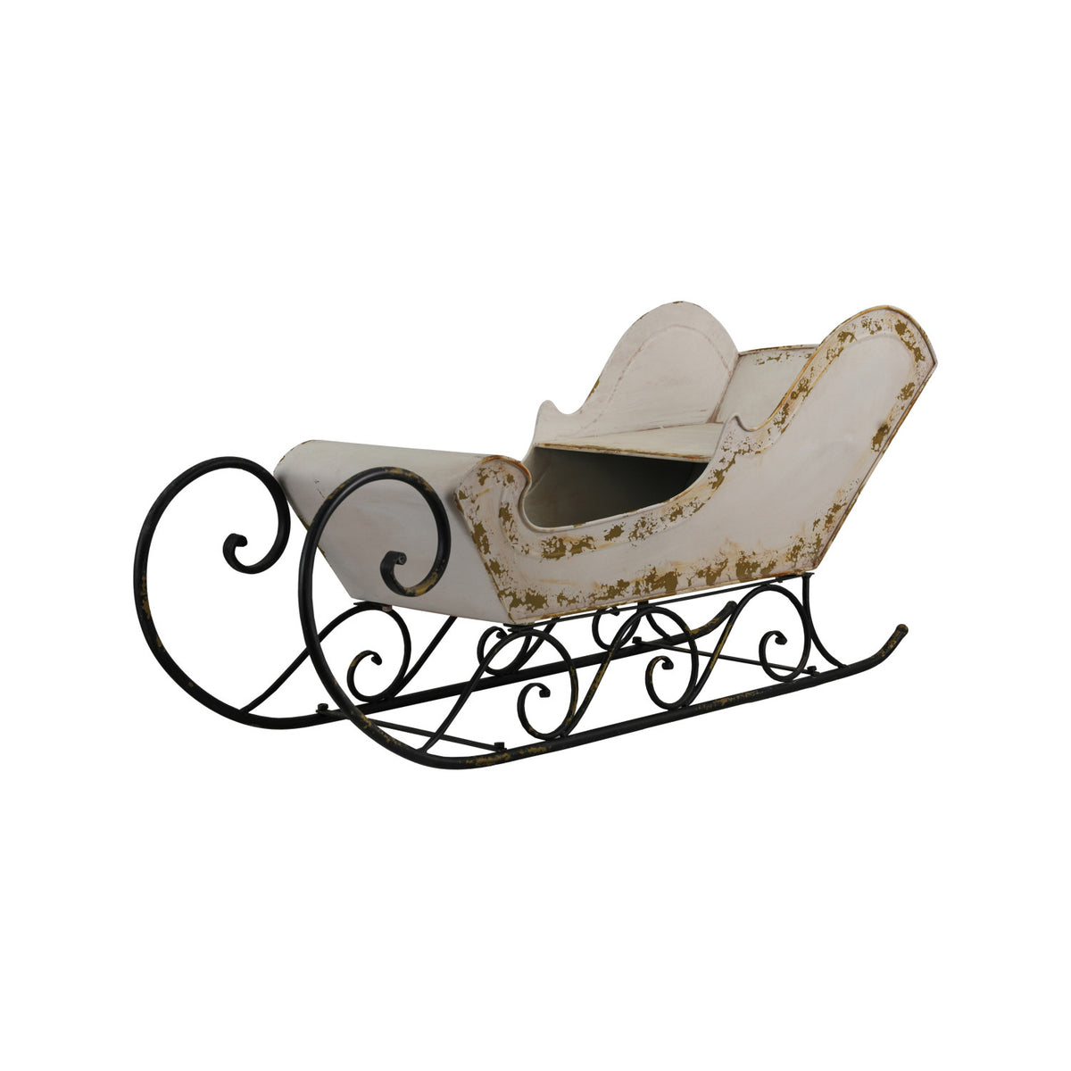Metal Sleigh, Antique White & Black