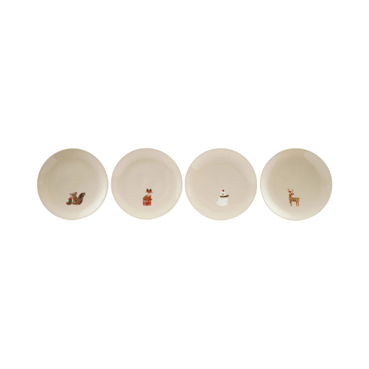 Hand-Painted Embossed Stoneware Plate with Holiday Animal, 4 Styles