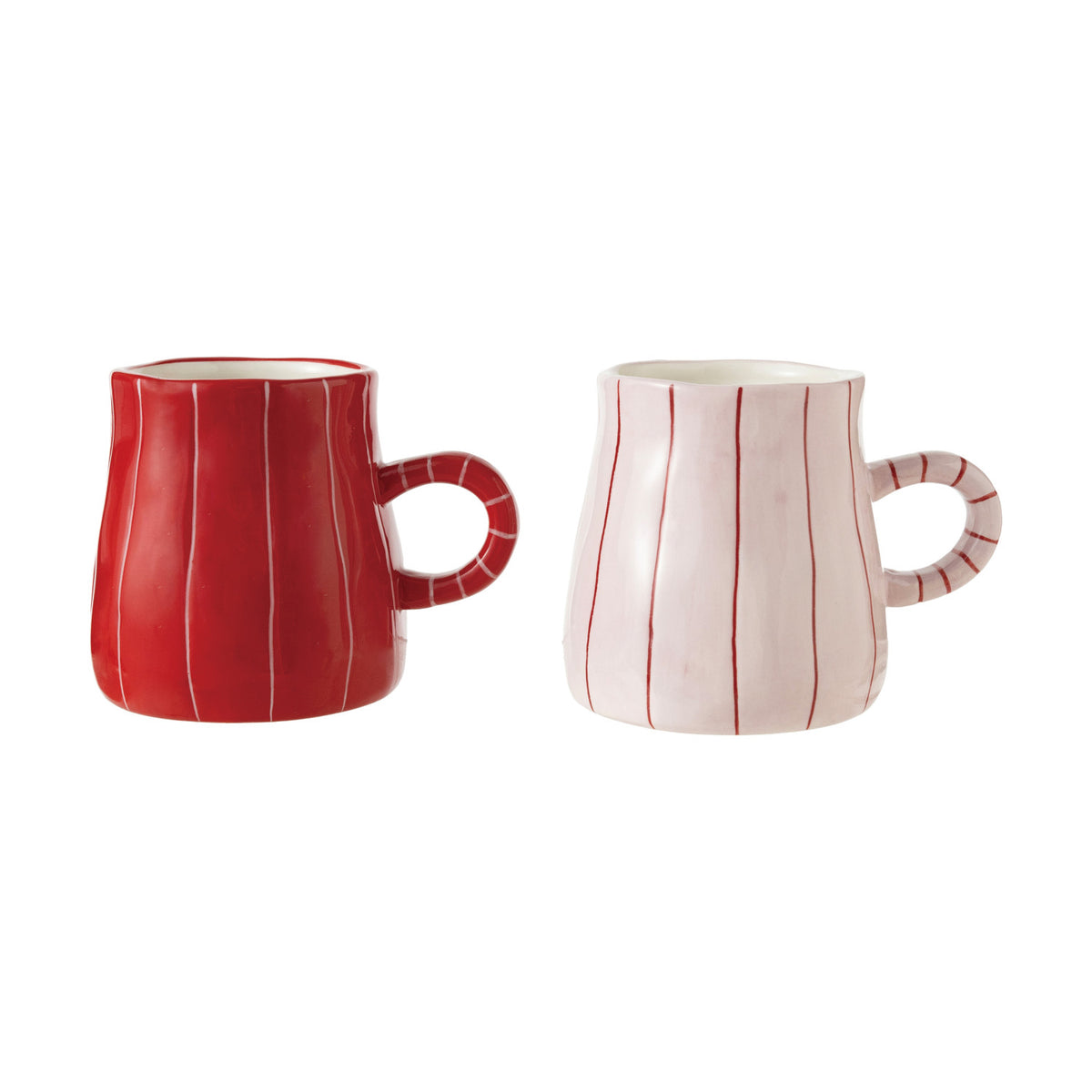 14 oz. Hand-Painted Stoneware Striped Organic Shaped Mug, 2 Colors