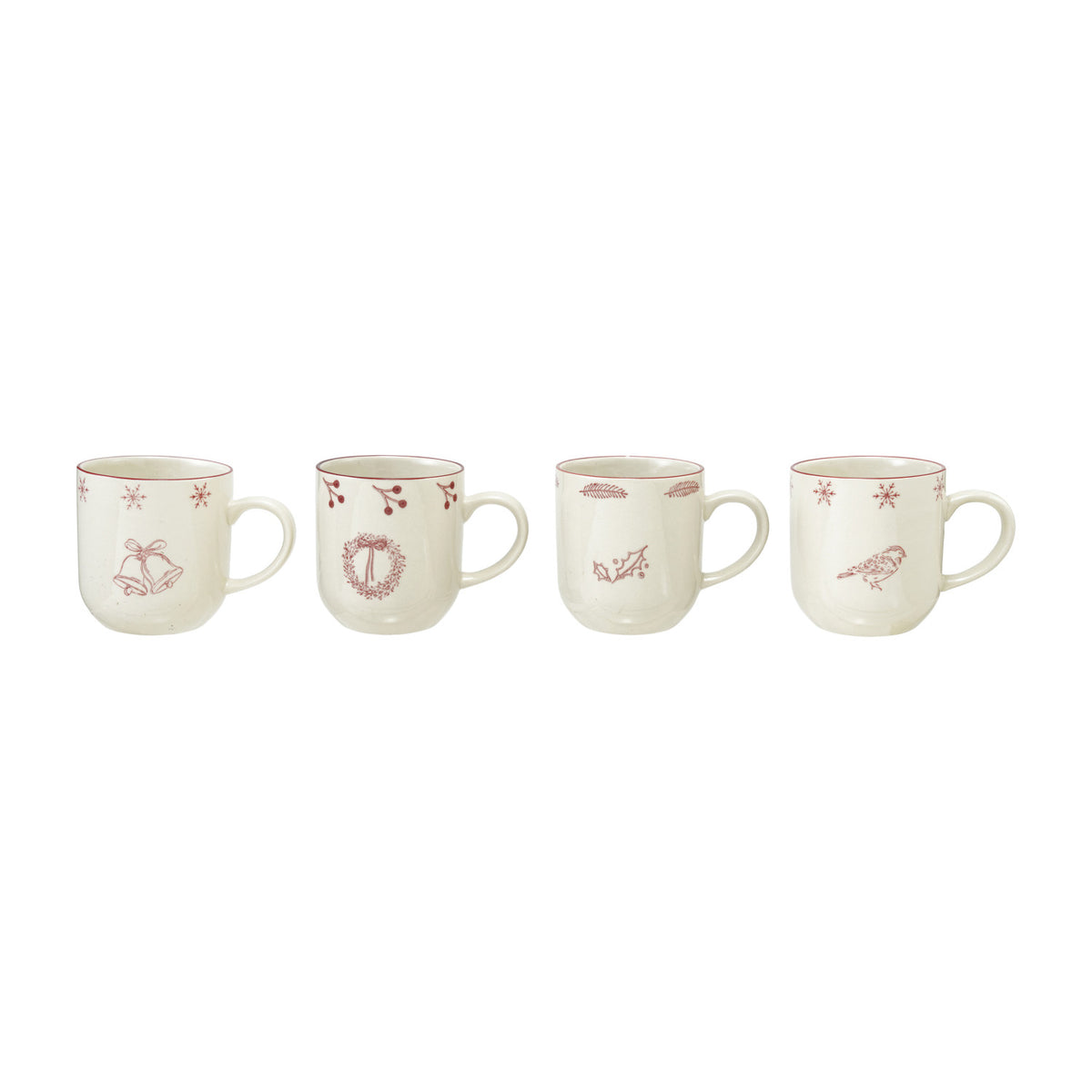 12 oz. Hand-Stamped Stoneware Mug with Holiday Image, White & Burgundy, 4 Styles