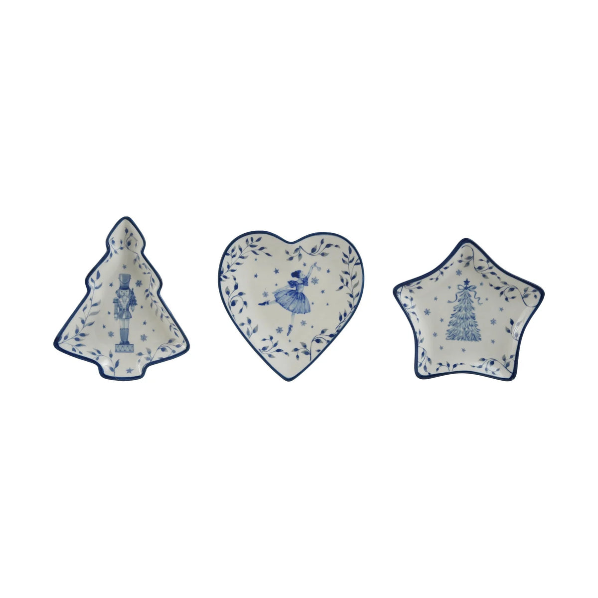 Ceramic Shaped Dish with Holiday Image, White & Blue, 3 Styles
