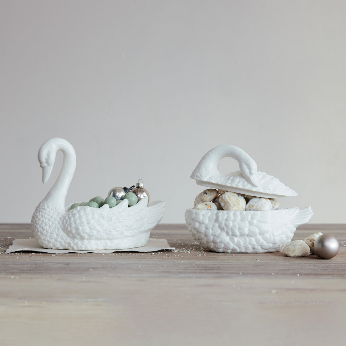 Stoneware Swan Shaped Jar with Lid, White