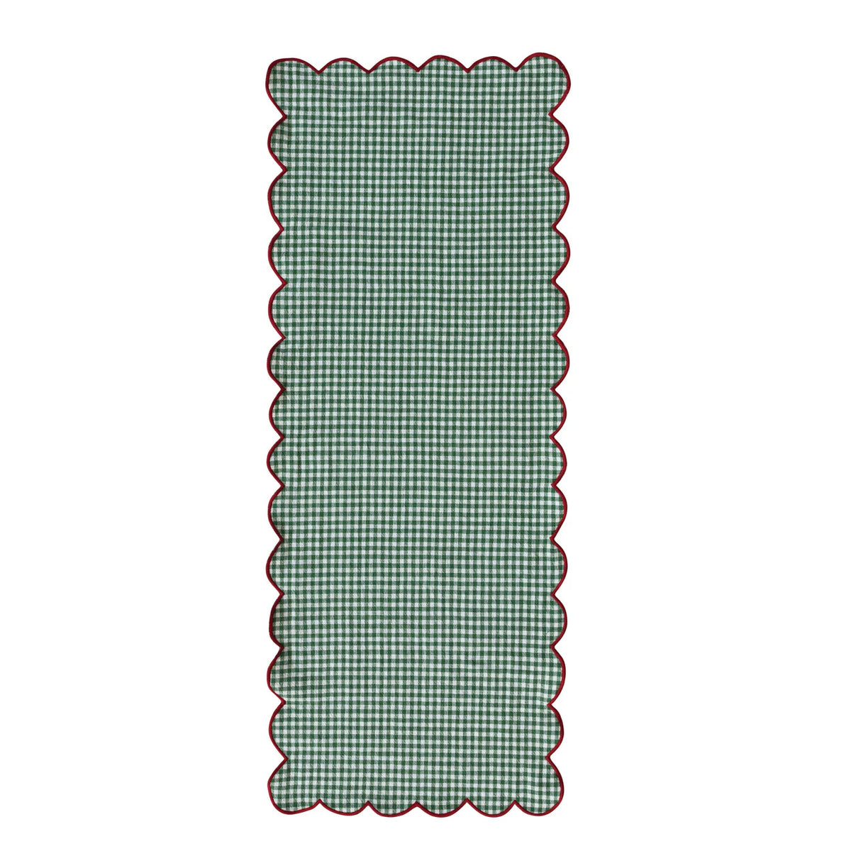 Woven Cotton Scalloped Two-Sided Table Runner with Stitched Edge, Roll Tied with Cotton Tape