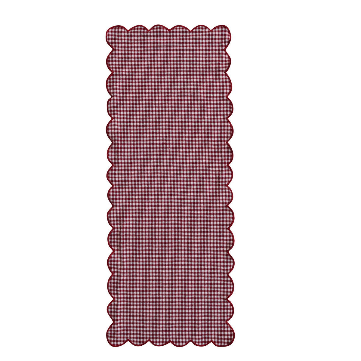 Woven Cotton Scalloped Two-Sided Table Runner with Stitched Edge, Roll Tied with Cotton Tape