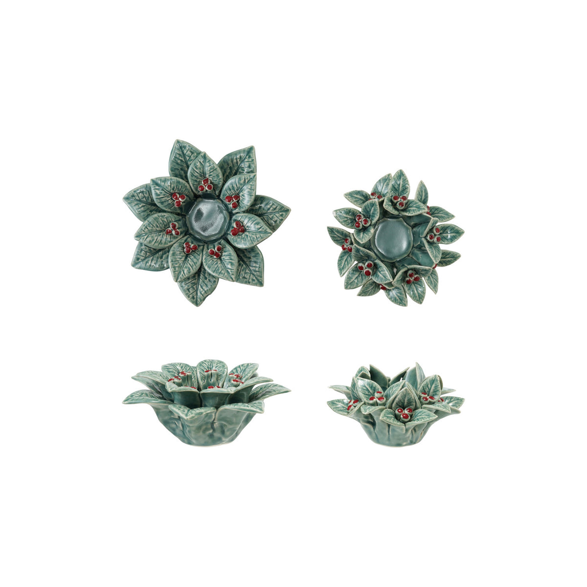 Ceramic Holly Leaves & Berries Shaped Tealight Holder, 2 Styles (Each One Will Vary)
