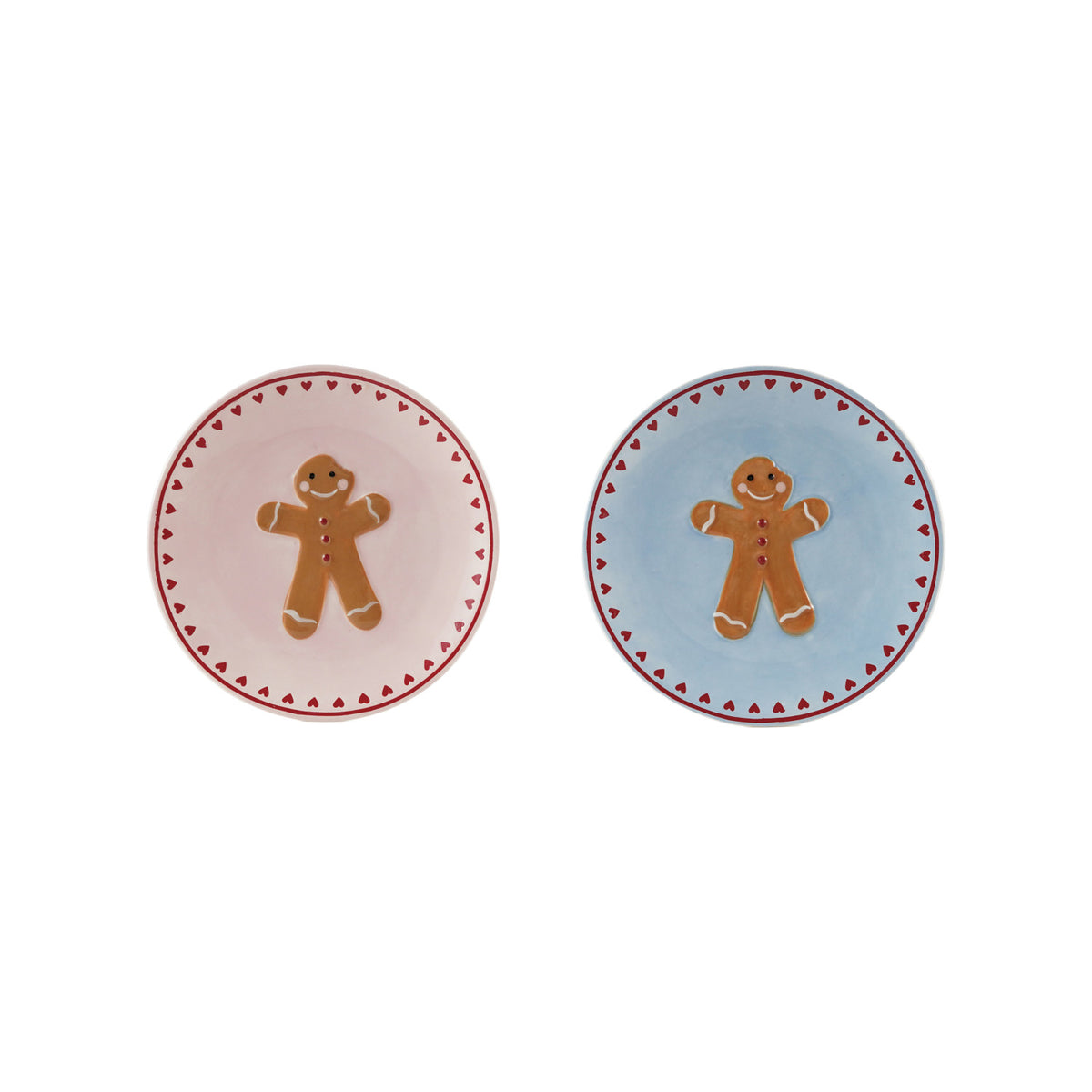 Hand-Painted Stoneware Plate with Wax Relief Gingerbread &amp; Hearts, 2 Colors