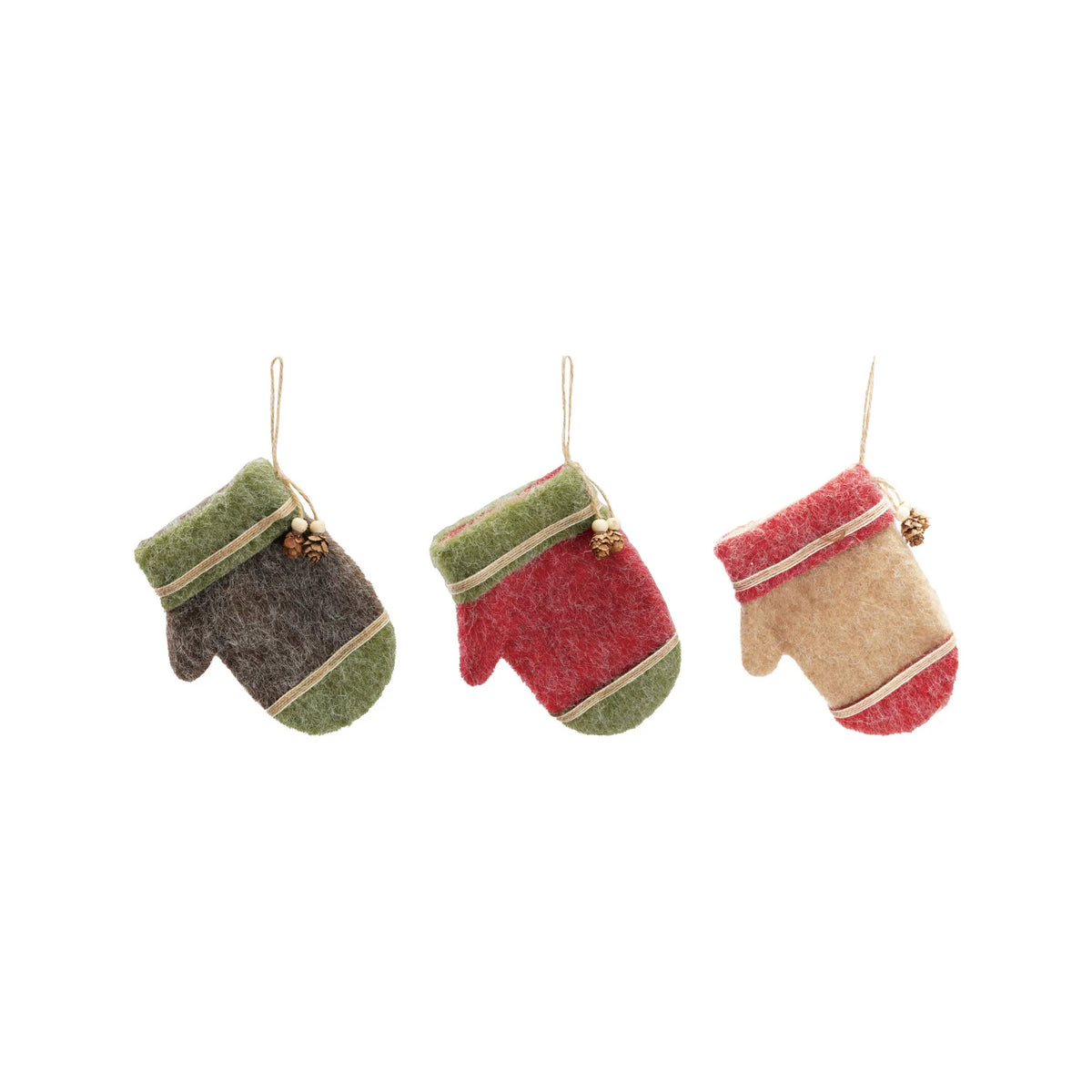 Felt Gloves Ornament with Pinecone, 3 Styles