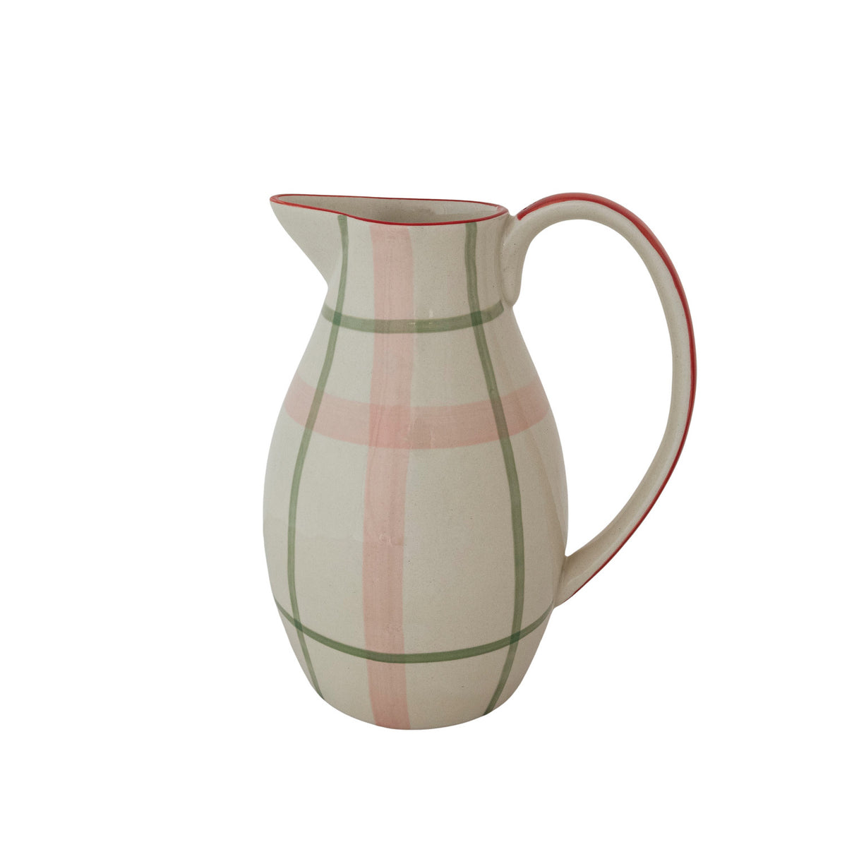 2-1/2 Quart Hand-Painted Stoneware Pitcher with Plaid Pattern