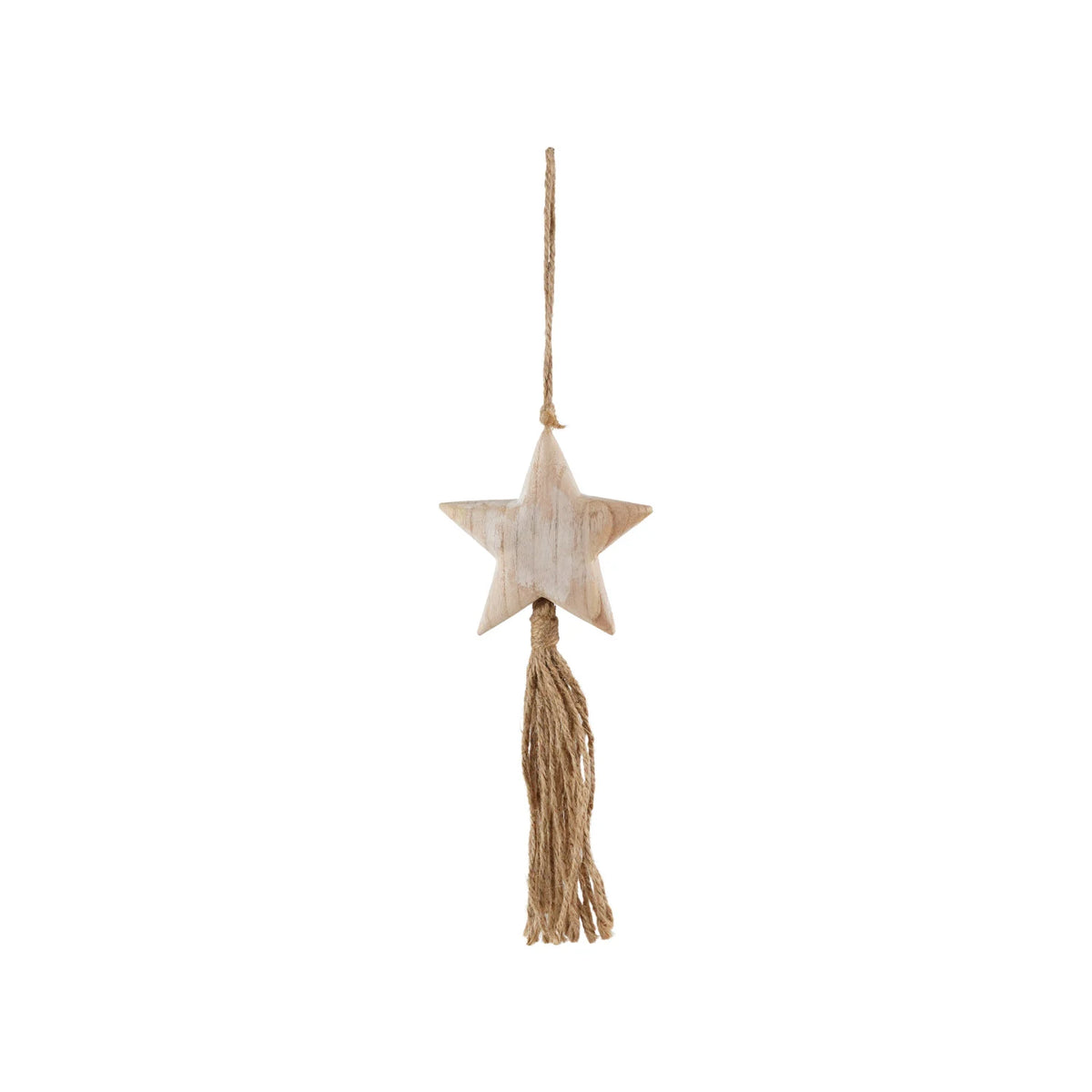 Paulownia Wood Star Ornament with Jute Tassel, Natural