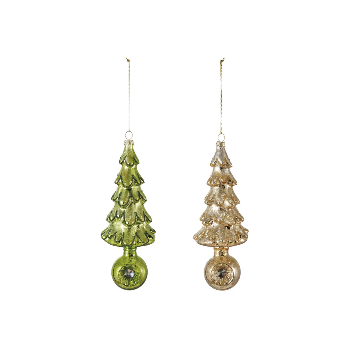Mercury Glass Tree Ornament with Witch's Eye Base, 2 Colors