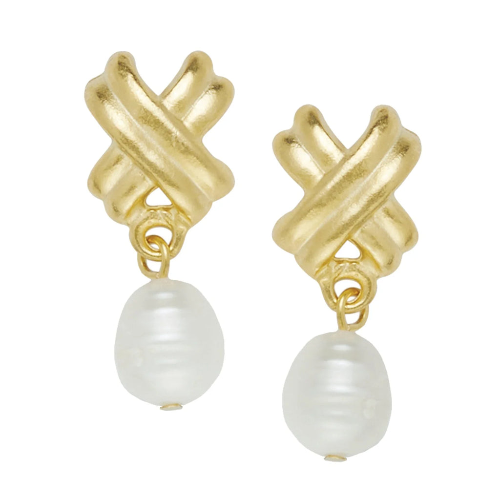 Mini X Pearl Drop Studs from Susan Shaw