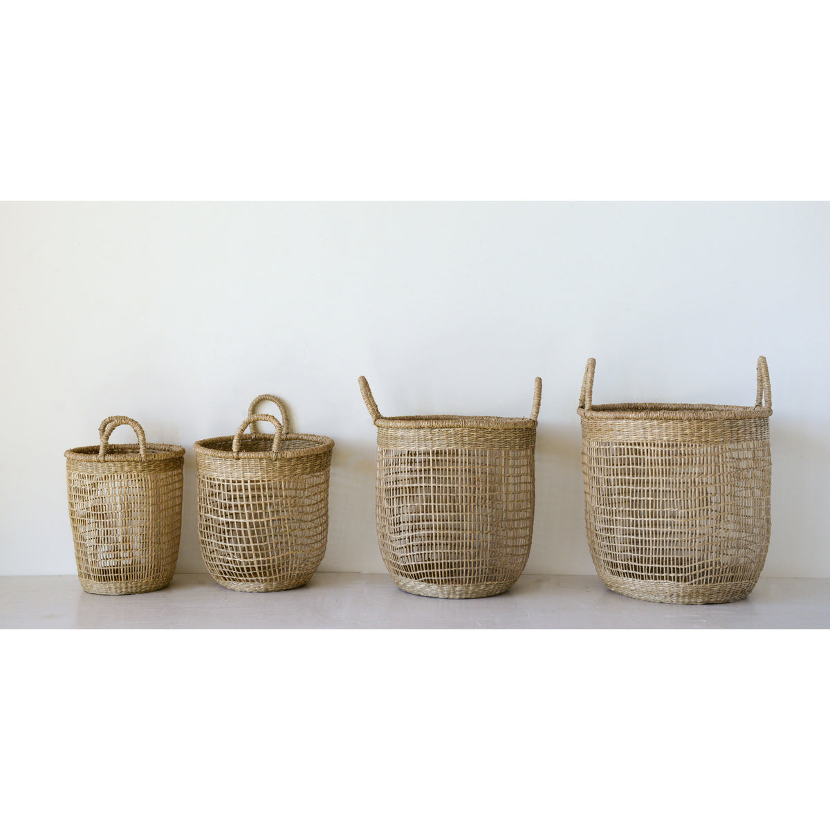 Natural Woven Baskets with Handles