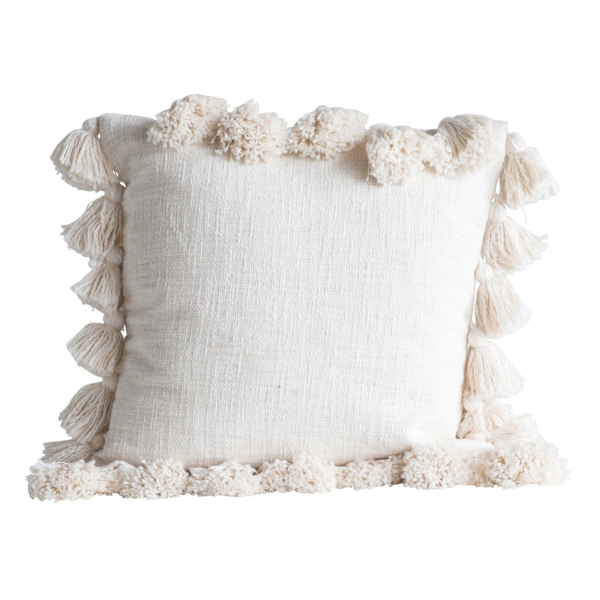 White Slub Pillow with Tassels