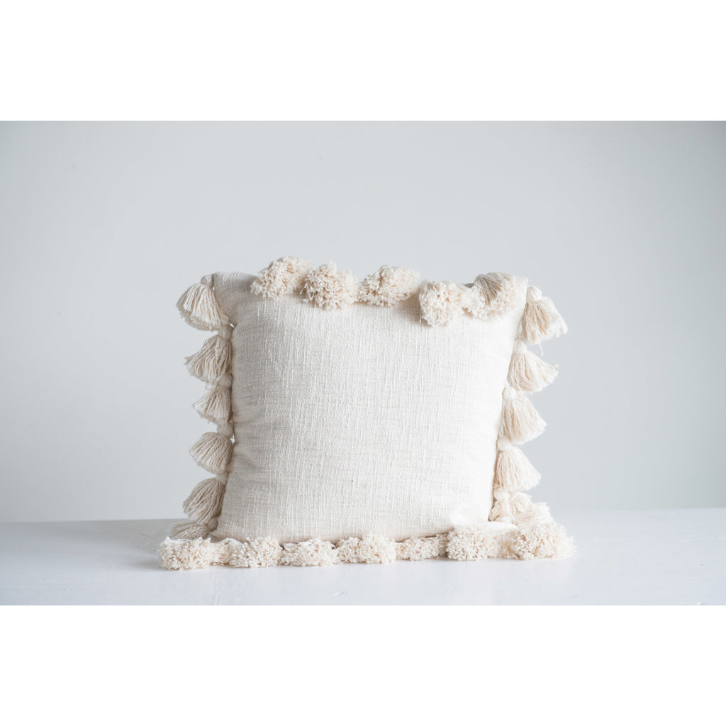 White Slub Pillow with Tassels