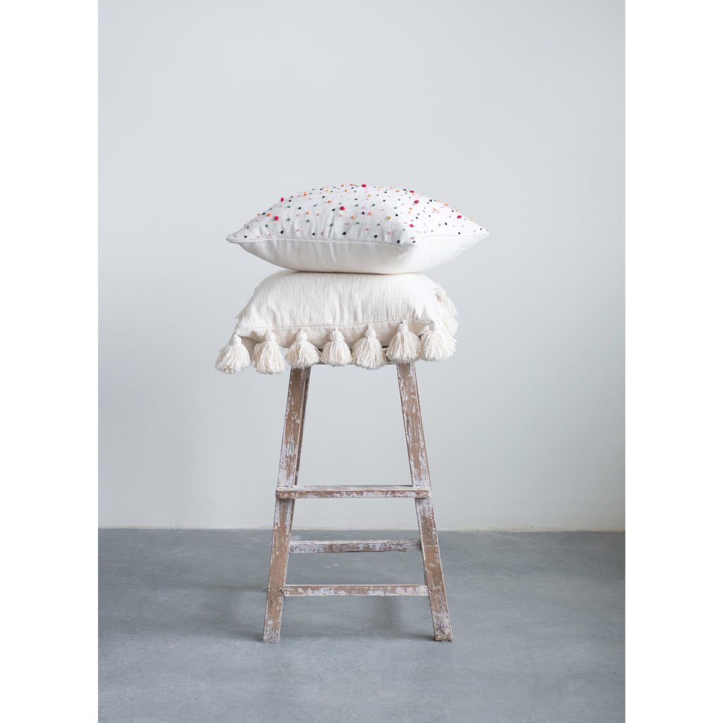 White Slub Pillow with Tassels