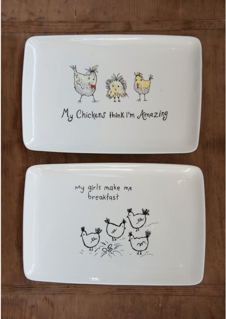 Platter with Chickens and Saying