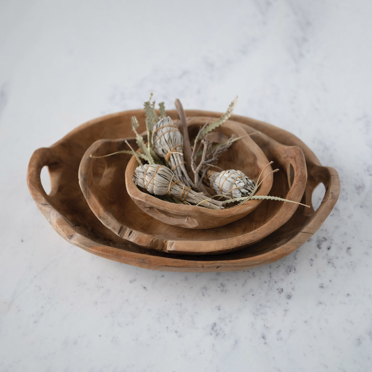 Teak Wood Bowls with Handles