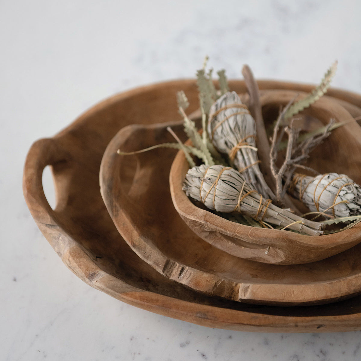 Teak Wood Bowls with Handles