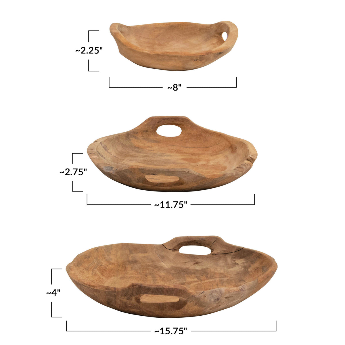 Teak Wood Bowls with Handles