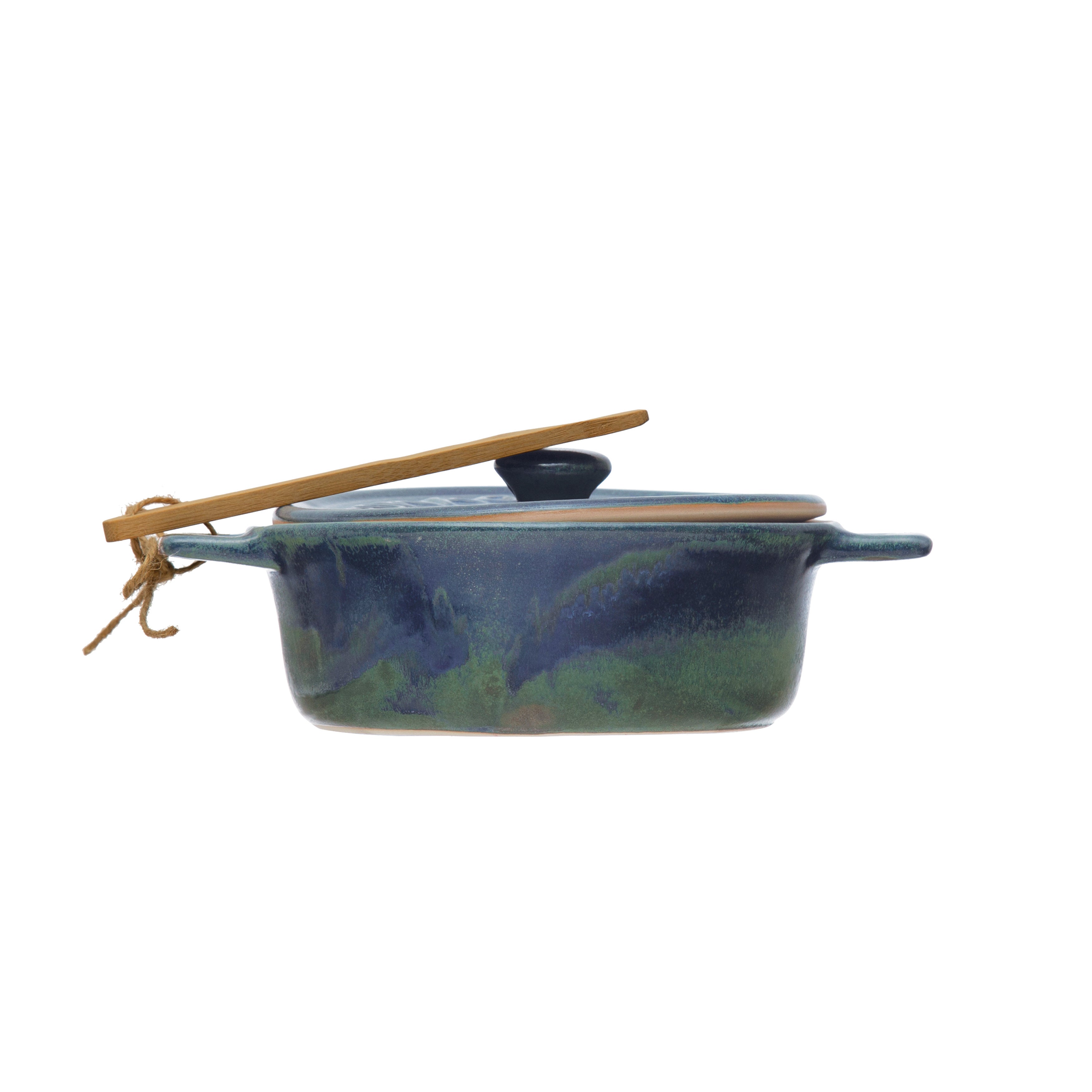Stoneware Pot with Lid and Bamboo Serving Utensil