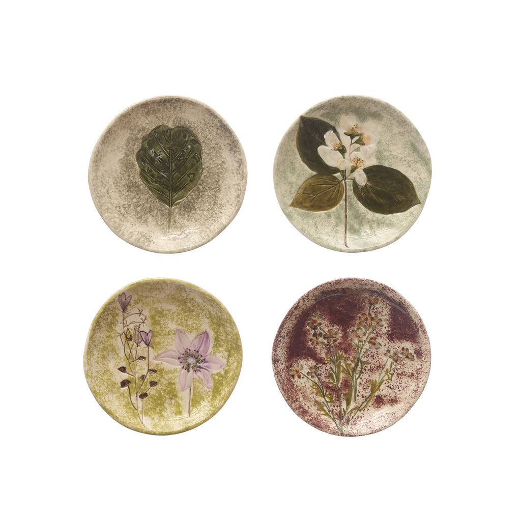 Stoneware Plate with Debossed Florals