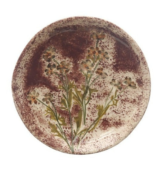 Stoneware Plate with Debossed Florals